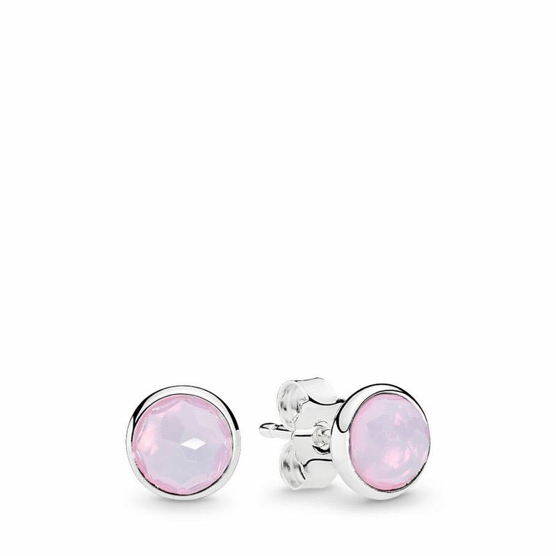 Pandora October Droplets Stud Earrings - Sterling Silver/Pink/Crystal - Canada | HM6189VT